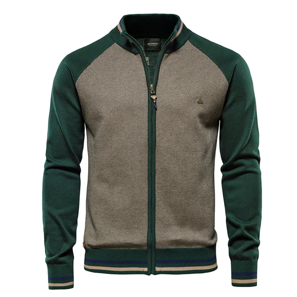 Benoît | Pull Zippé Homme Col Montant Maille Vert