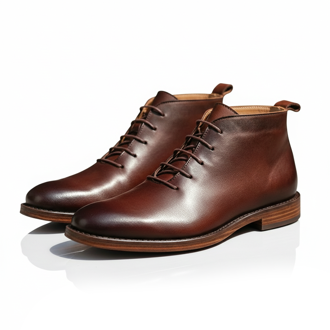 Bottines homme en cuir à lacets marron