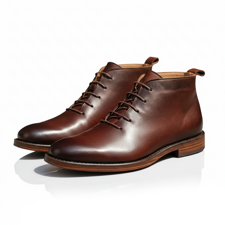 Bottines homme en cuir à lacets marron
