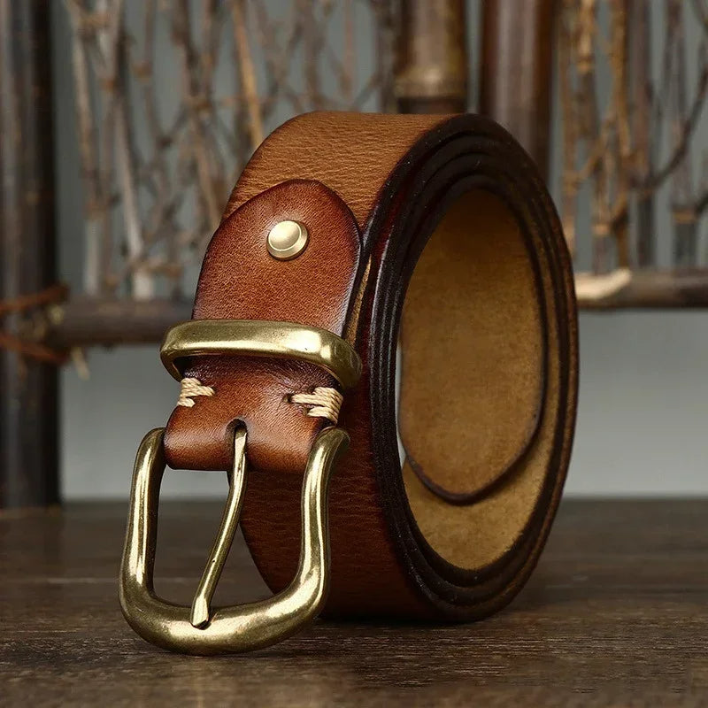 Brice | Ceinture en Cuir Marron Boucle Laiton
