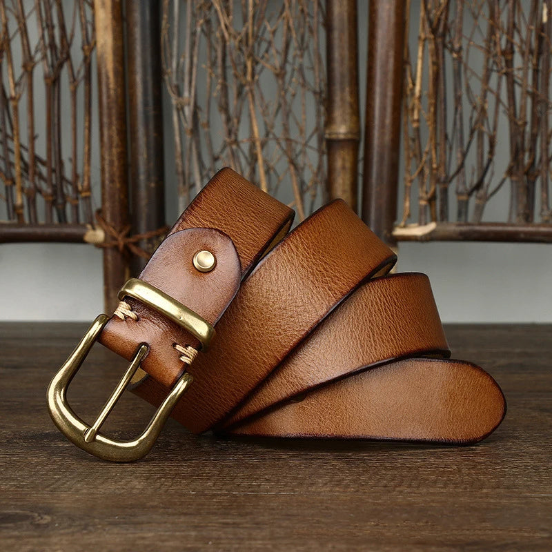 Brice | Ceinture en Cuir Marron Boucle Laiton