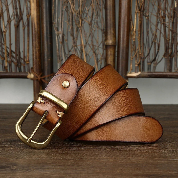 Brice | Ceinture en Cuir Marron Boucle Laiton