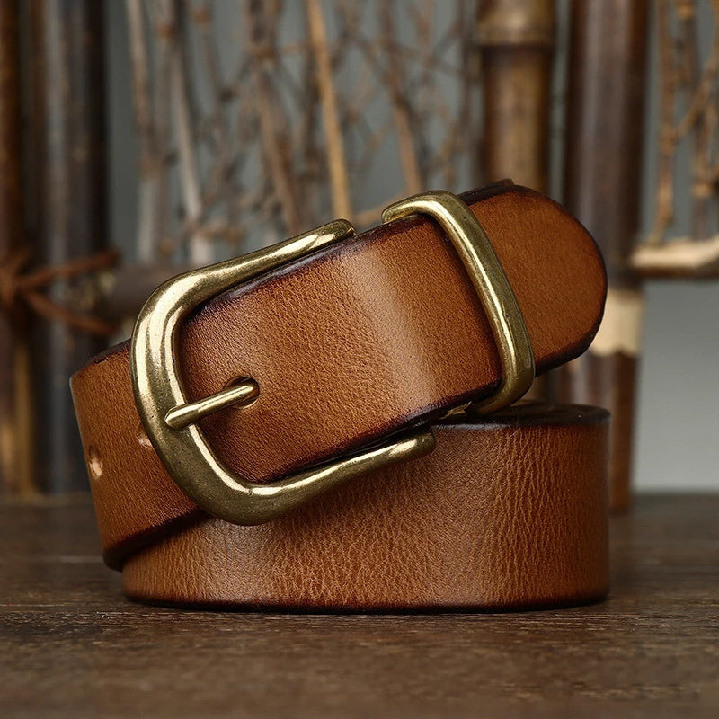 Brice | Ceinture en Cuir Marron Boucle Laiton