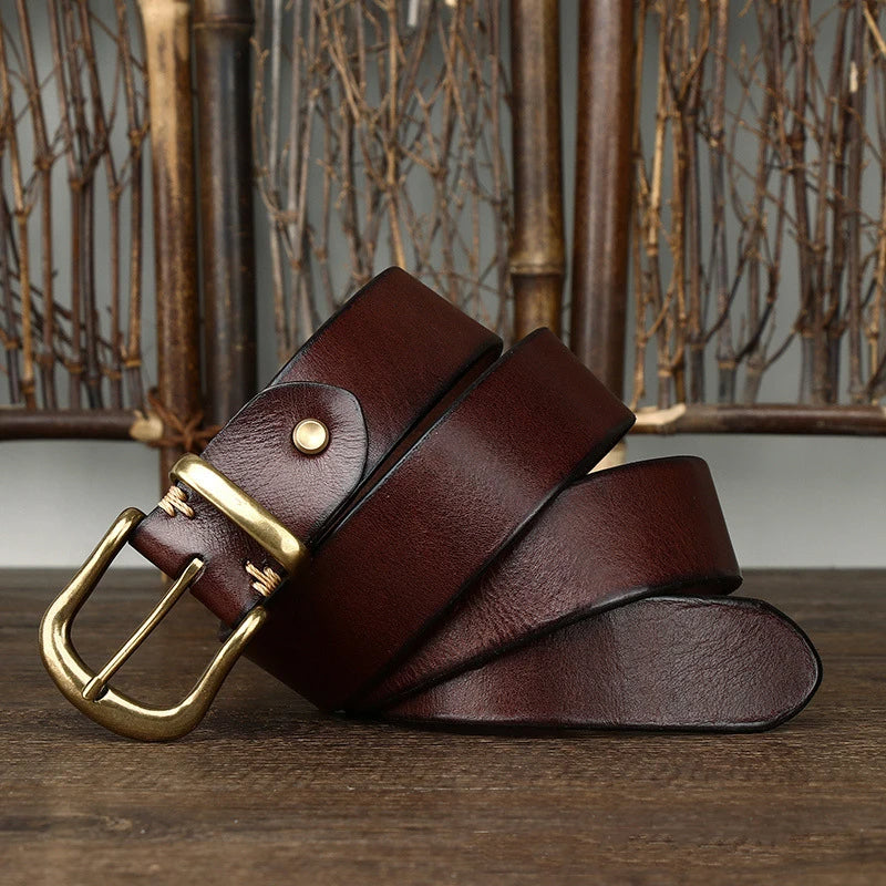Brice | Ceinture en Cuir Marron Boucle Laiton