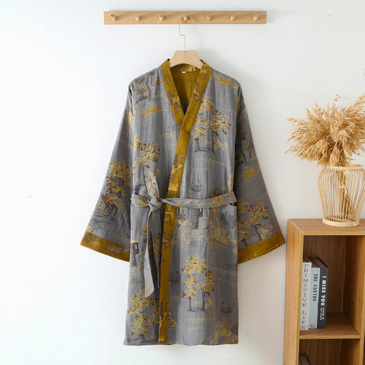 Brice | Peignoir Kimono Coton Floral Ceinture Poches
