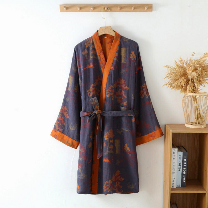 Brice | Peignoir Kimono Coton Floral Ceinture Poches