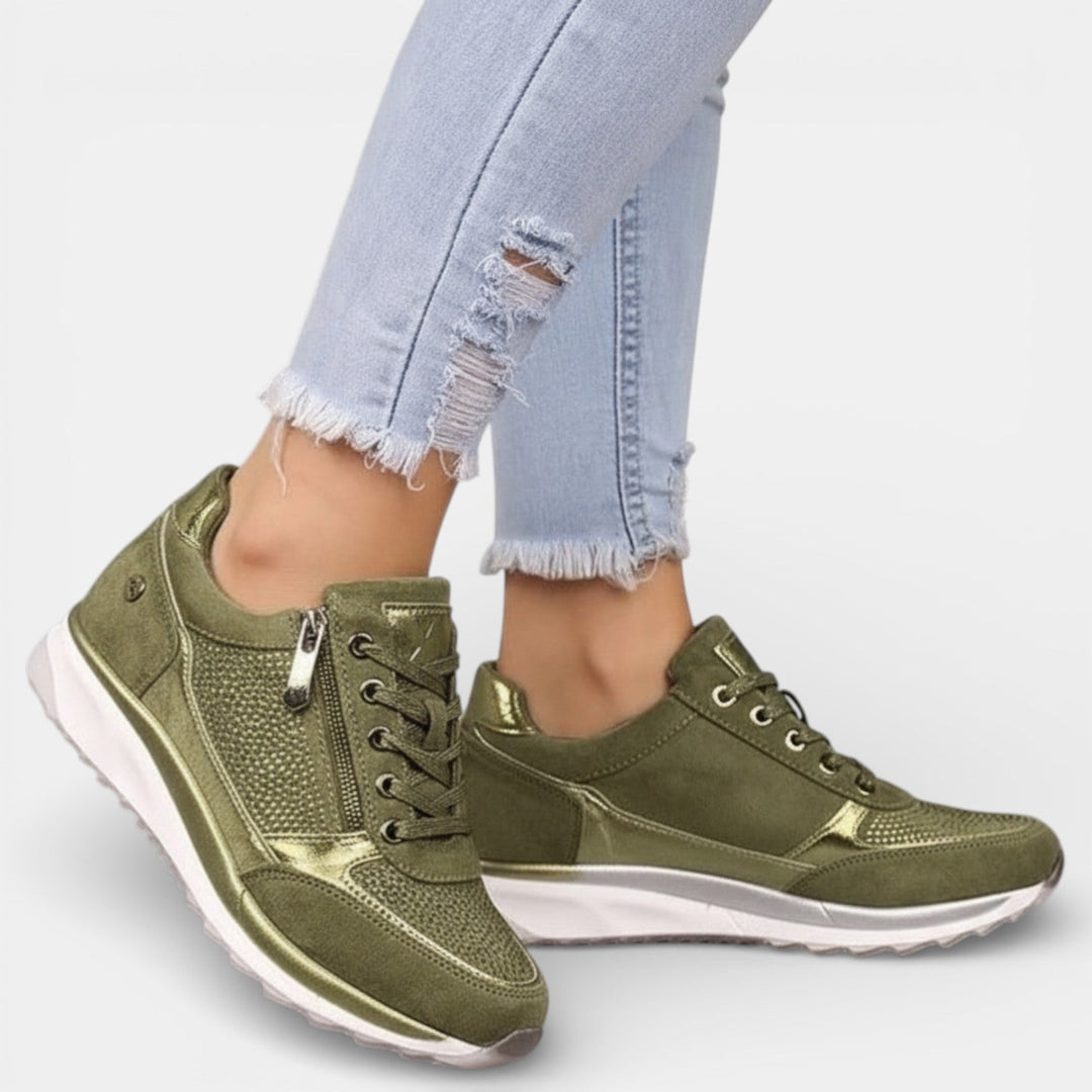 Camille | Basket Femme Compensée Taupe à Lacets