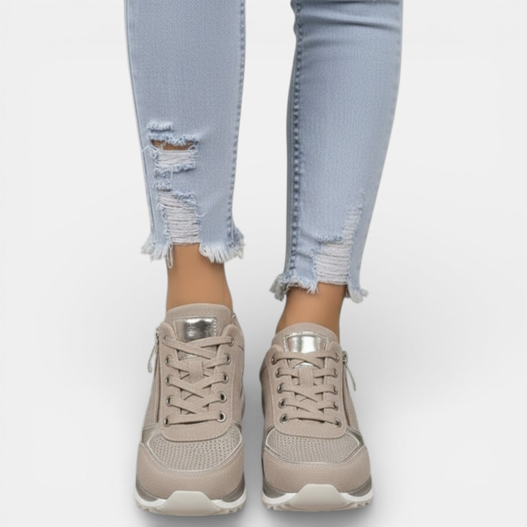 Camille | Basket Femme Compensée Taupe à Lacets