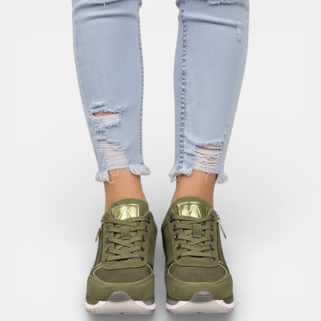 Camille | Basket Femme Compensée Taupe à Lacets