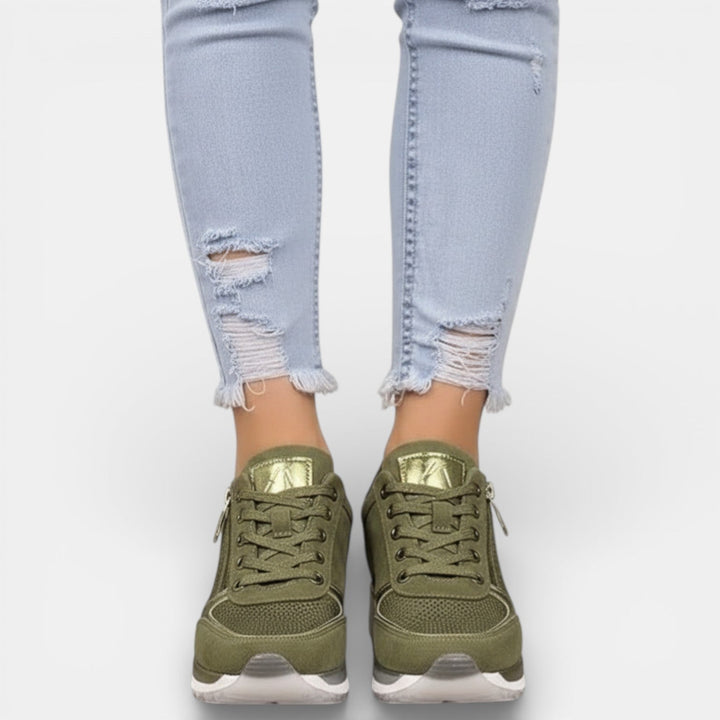 Camille | Basket Femme Compensée Taupe à Lacets