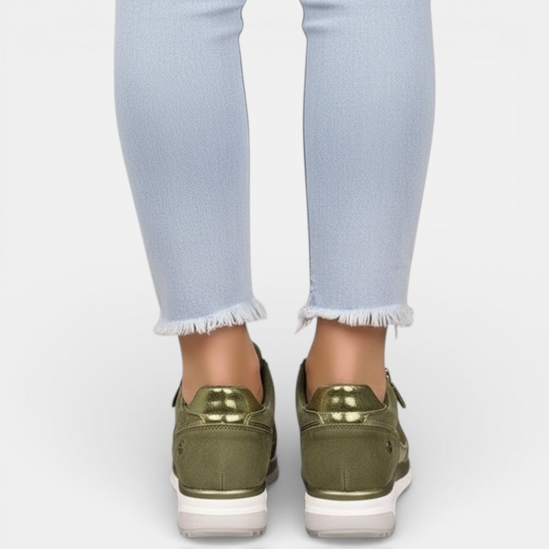 Camille | Basket Femme Compensée Taupe à Lacets