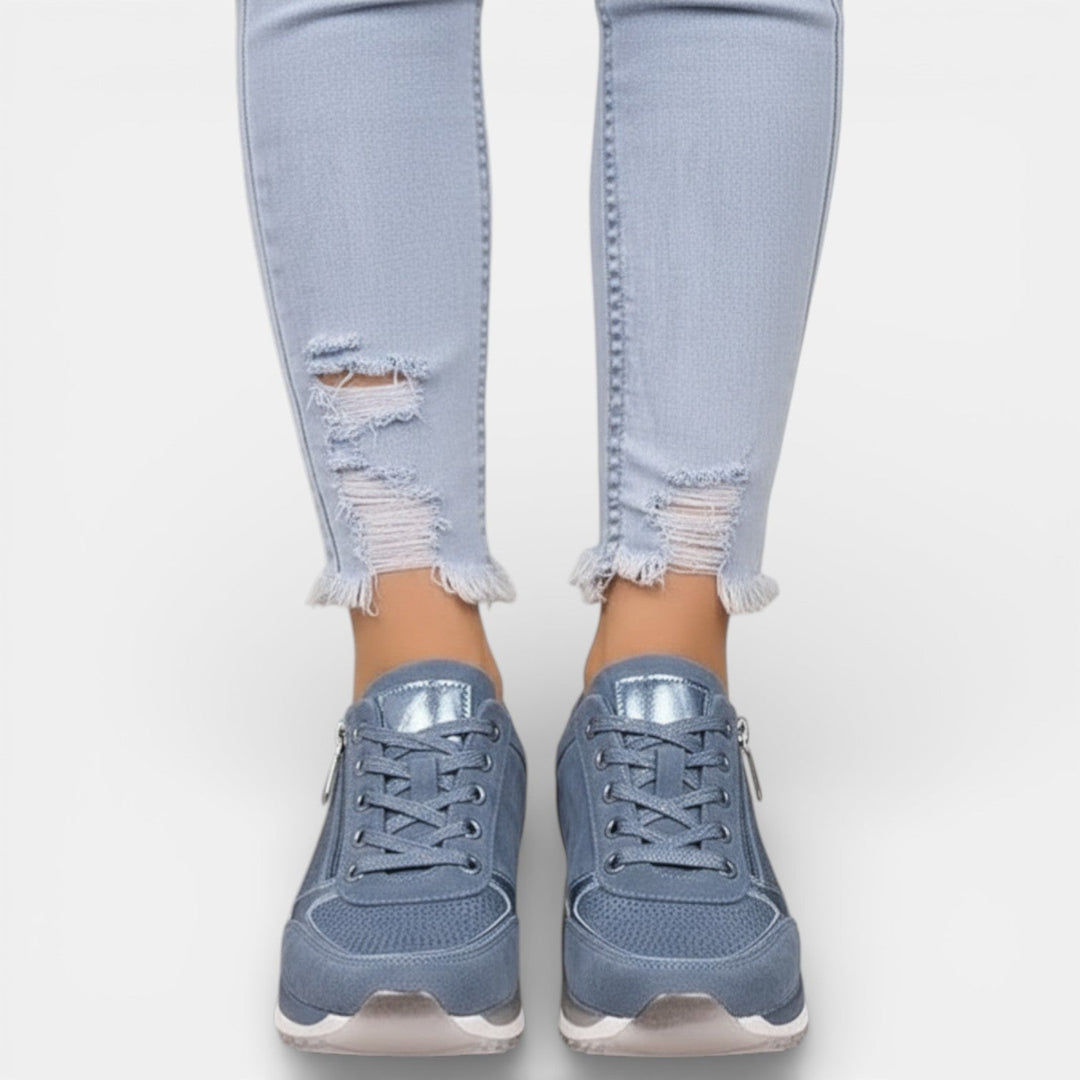 Camille | Basket Femme Compensée Taupe à Lacets