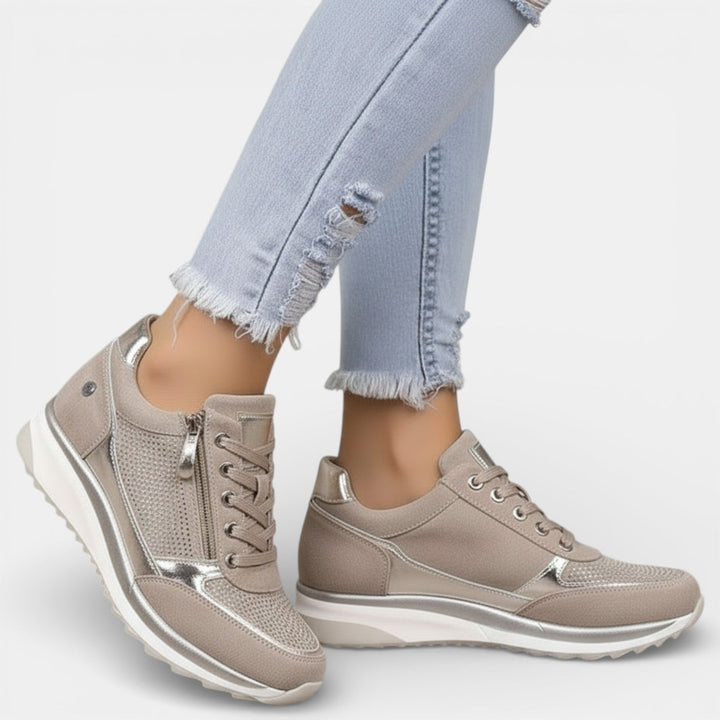 Camille | Basket Femme Compensée Taupe à Lacets