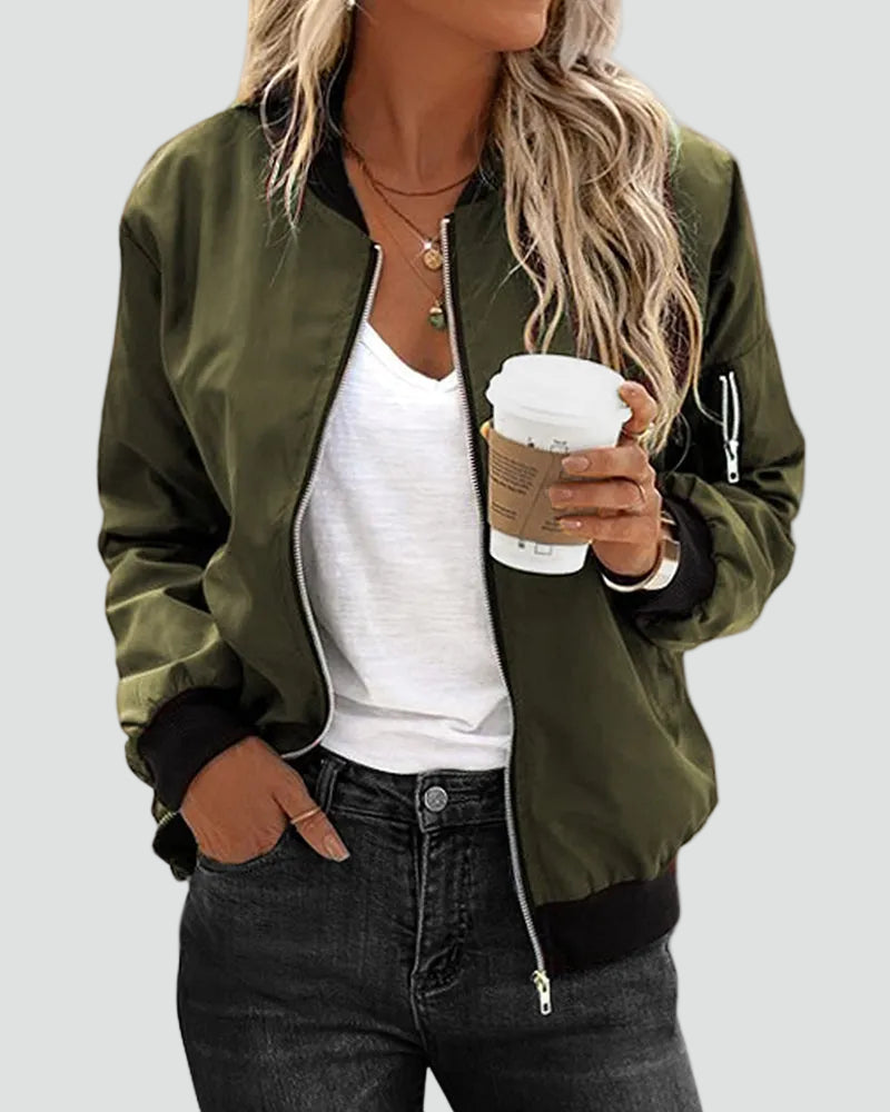 Camille | Blouson Bomber Noir Zippé Coupe Ample Femme