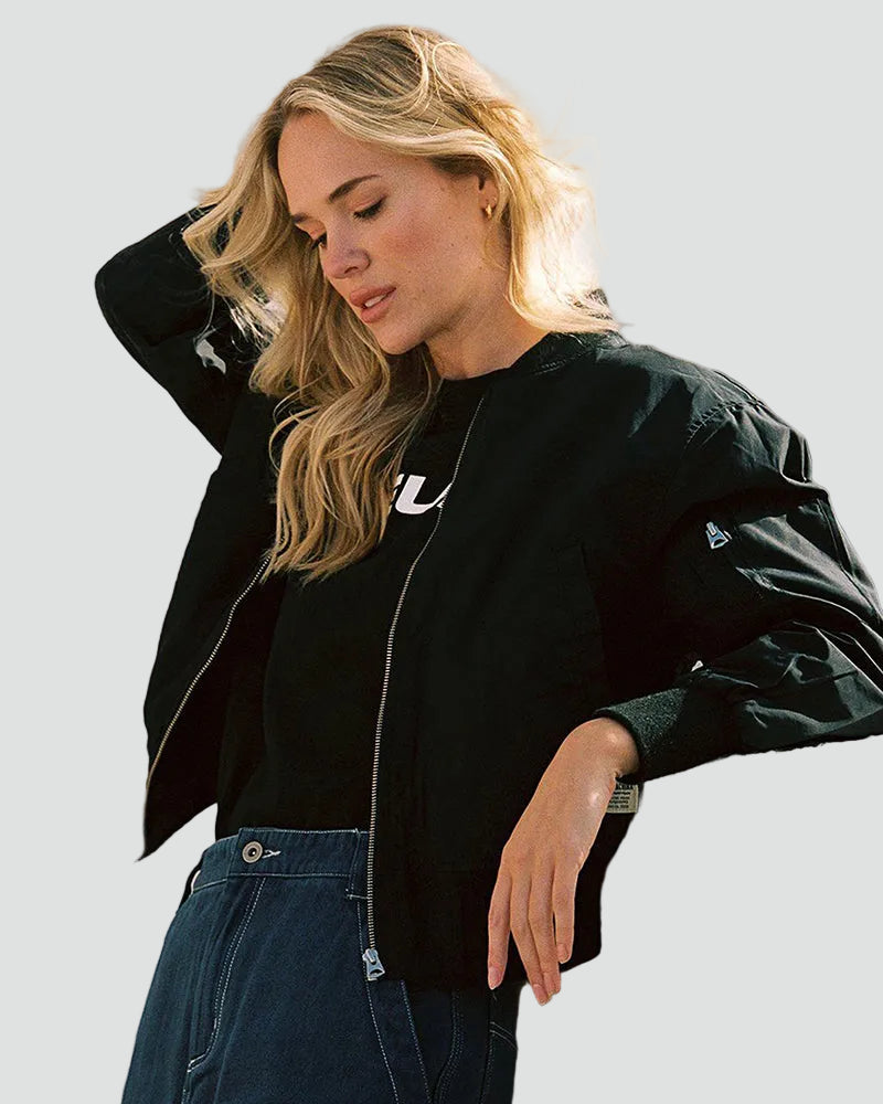 Camille | Blouson Bomber Noir Zippé Coupe Ample Femme