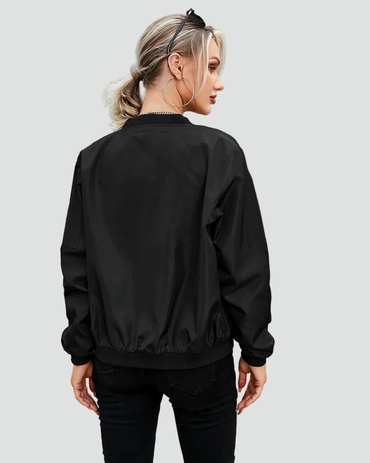 Camille | Blouson Bomber Noir Zippé Coupe Ample Femme