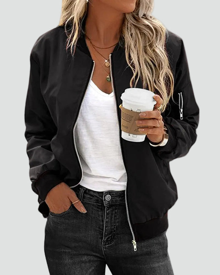 Camille | Blouson Bomber Noir Zippé Coupe Ample Femme