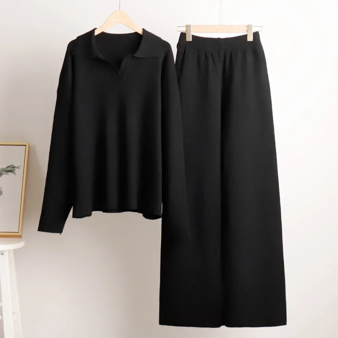 Camille | Pull Col Polo Pantalon Large Vêtements Femme