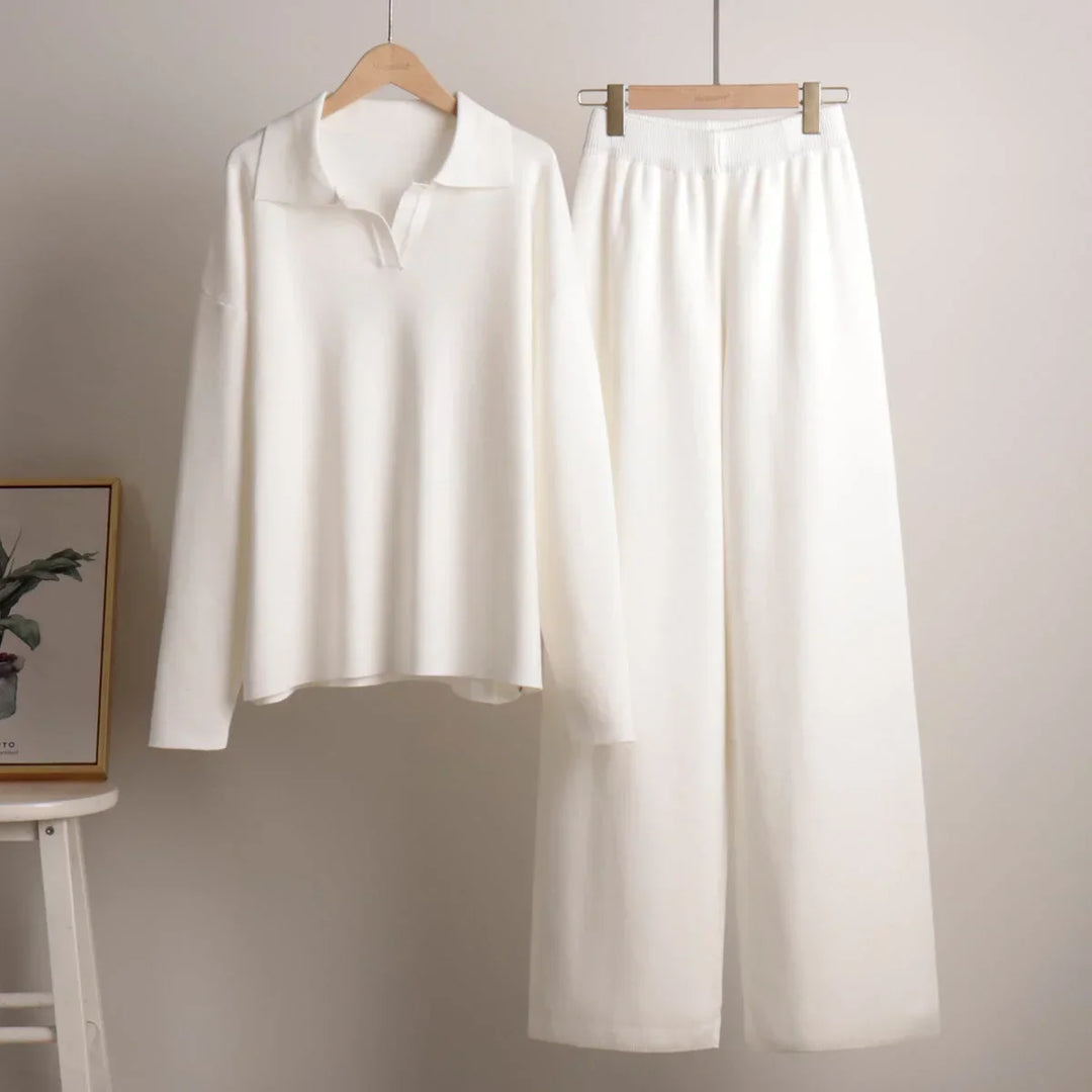 Camille | Pull Col Polo Pantalon Large Vêtements Femme