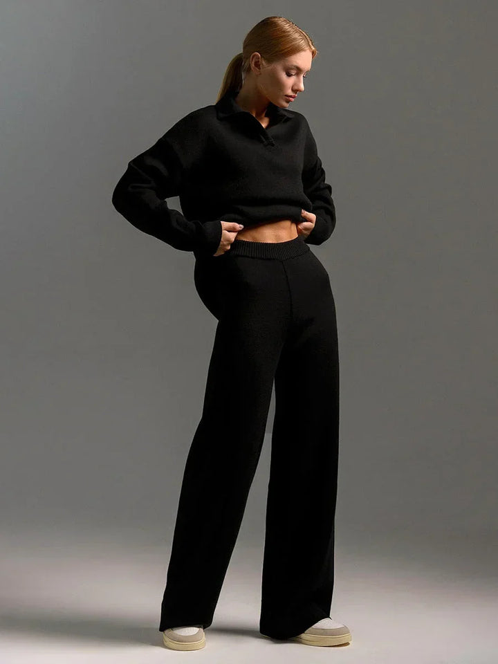 Camille | Pull Col Polo Pantalon Large Vêtements Femme