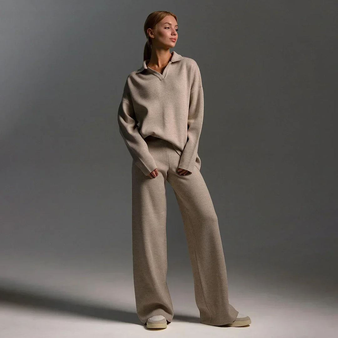 Camille | Pull Col Polo Pantalon Large Vêtements Femme