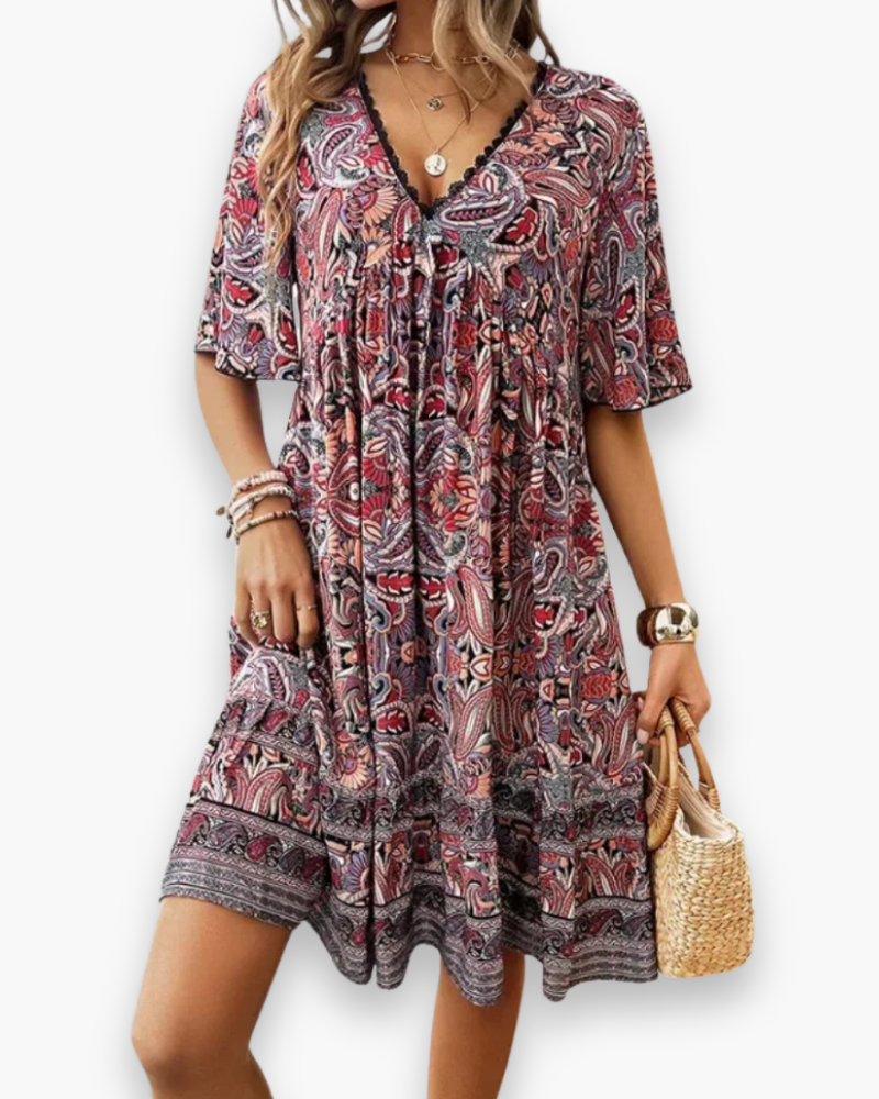 Camille | Robe Femme Imprimée Paisley Verte