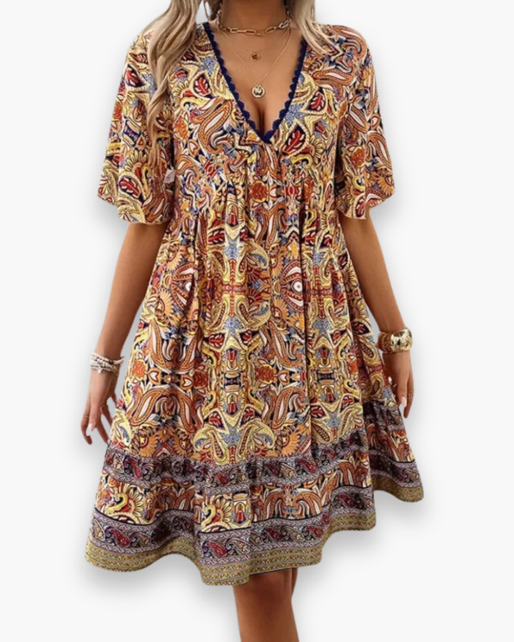Camille | Robe Femme Imprimée Paisley Verte
