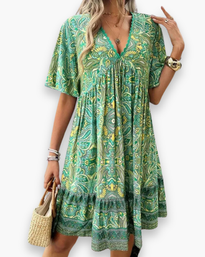 Camille | Robe Femme Imprimée Paisley Verte