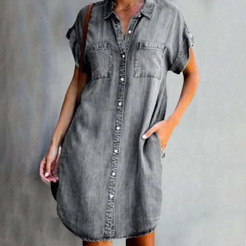Camille | Robe Femme en Jean Manches Courtes