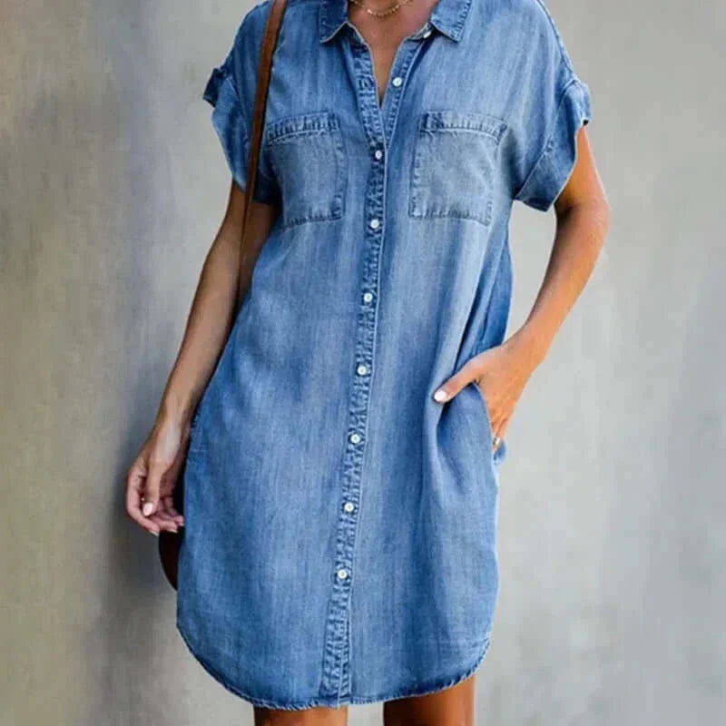 Camille | Robe Femme en Jean Manches Courtes