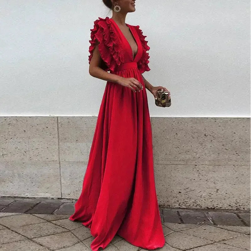 Camille | Robe Maxi Volants Col V Femme