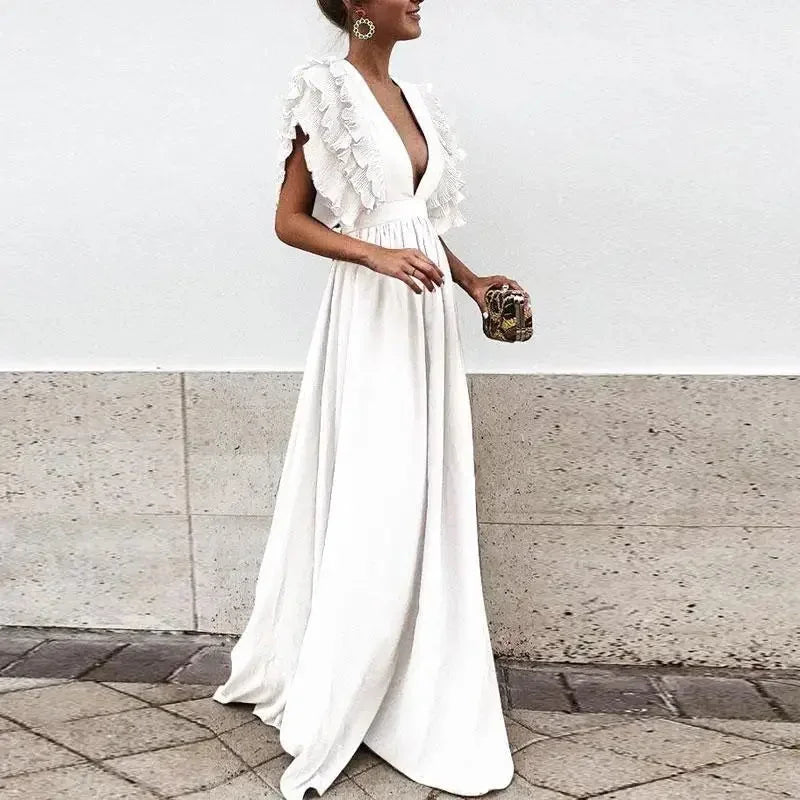 Camille | Robe Maxi Volants Col V Femme