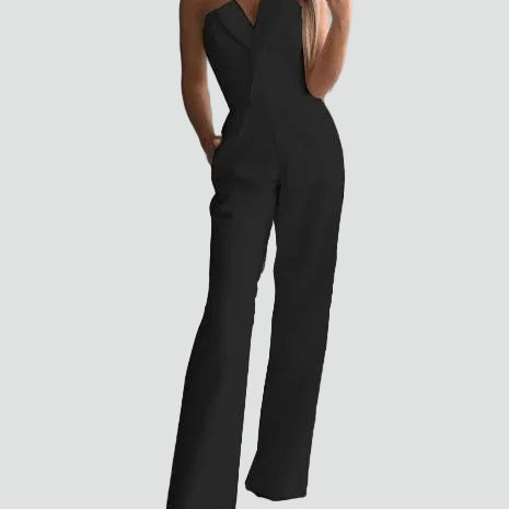 Carla | Combinaison Femme Noire Jambe Large Sans Manches