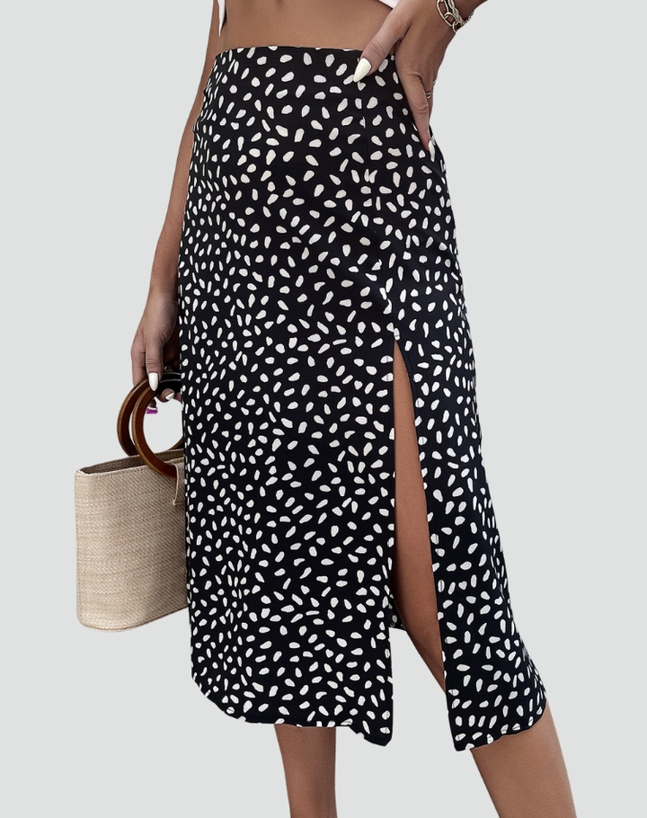 Carla | Jupe Portefeuille Midi Évasée Taille Nouée Femme