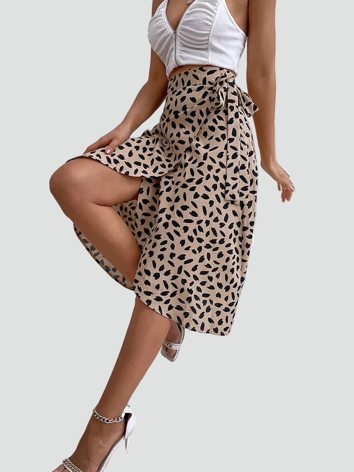 Carla | Jupe Portefeuille Midi Évasée Taille Nouée Femme