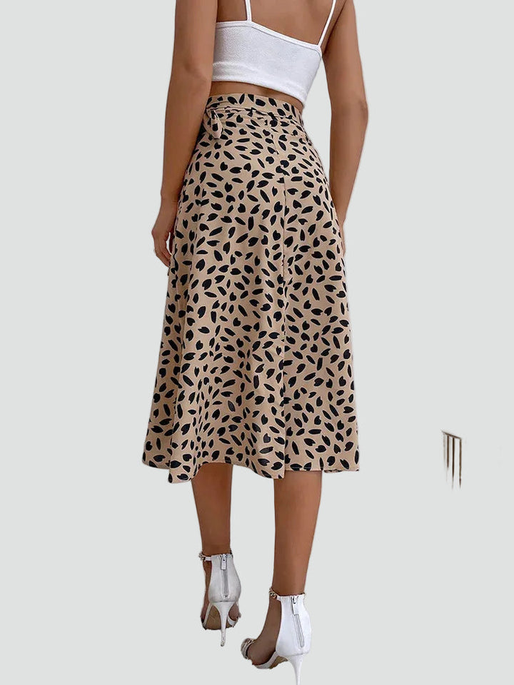Carla | Jupe Portefeuille Midi Évasée Taille Nouée Femme