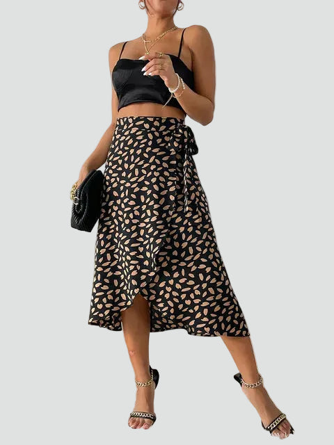Carla | Jupe Portefeuille Midi Évasée Taille Nouée Femme
