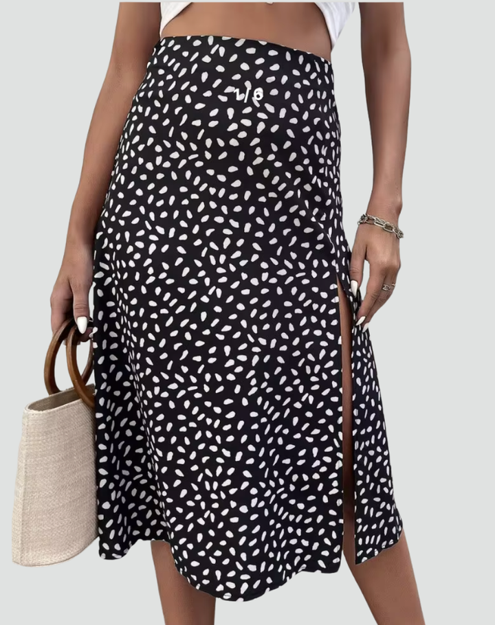 Carla | Jupe Portefeuille Midi Évasée Taille Nouée Femme
