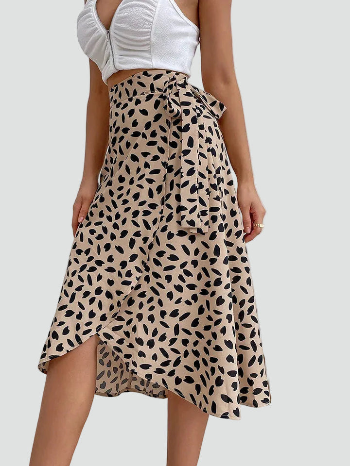 Carla | Jupe Portefeuille Midi Évasée Taille Nouée Femme