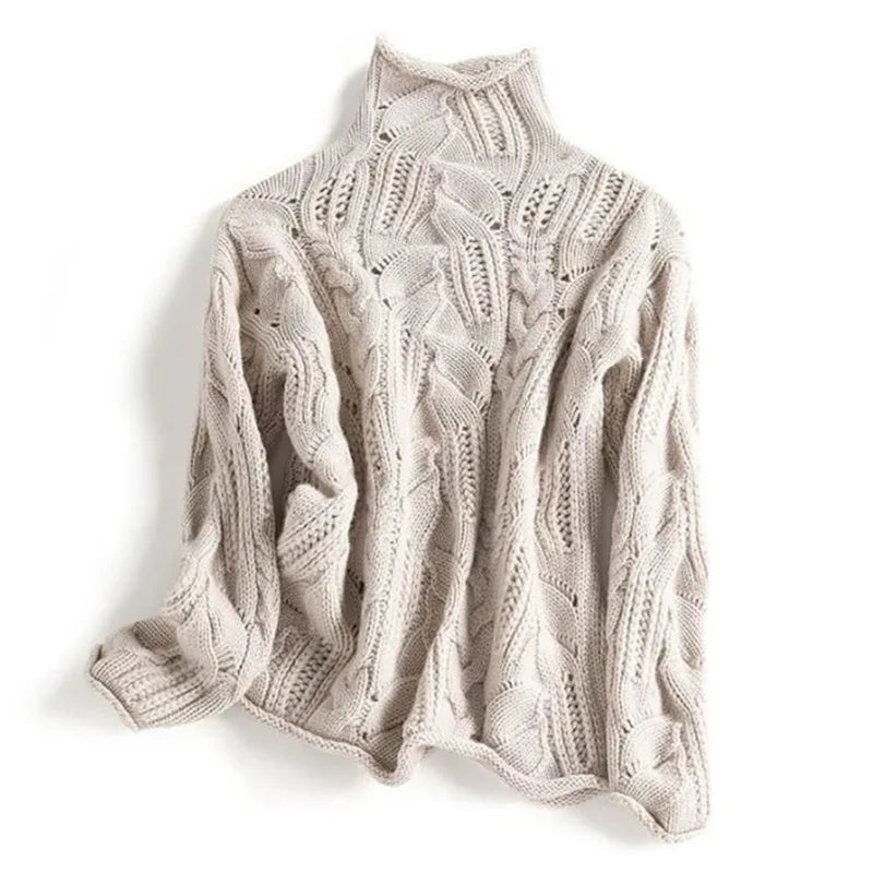 Carla | Pull Femme Col Roulé Maille Torsadée