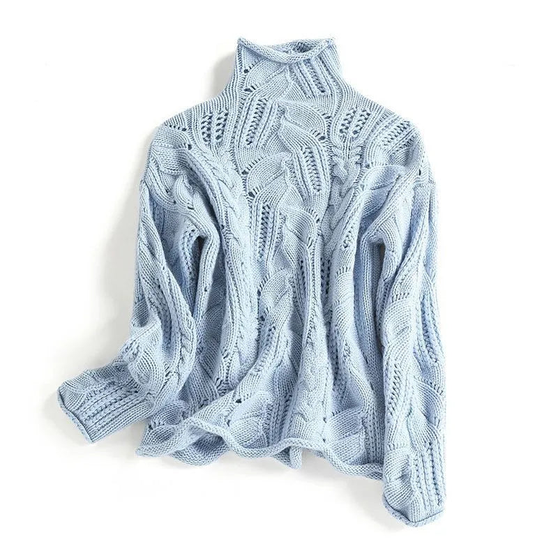 Carla | Pull Femme Col Roulé Maille Torsadée