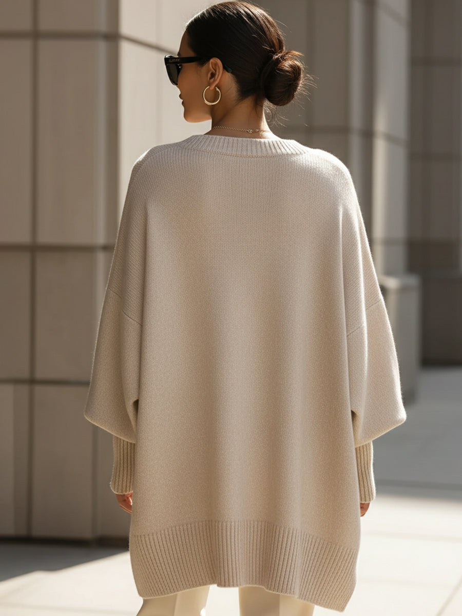 Carla | Pull Oversize Femme Maille Col Rond Manches Longues