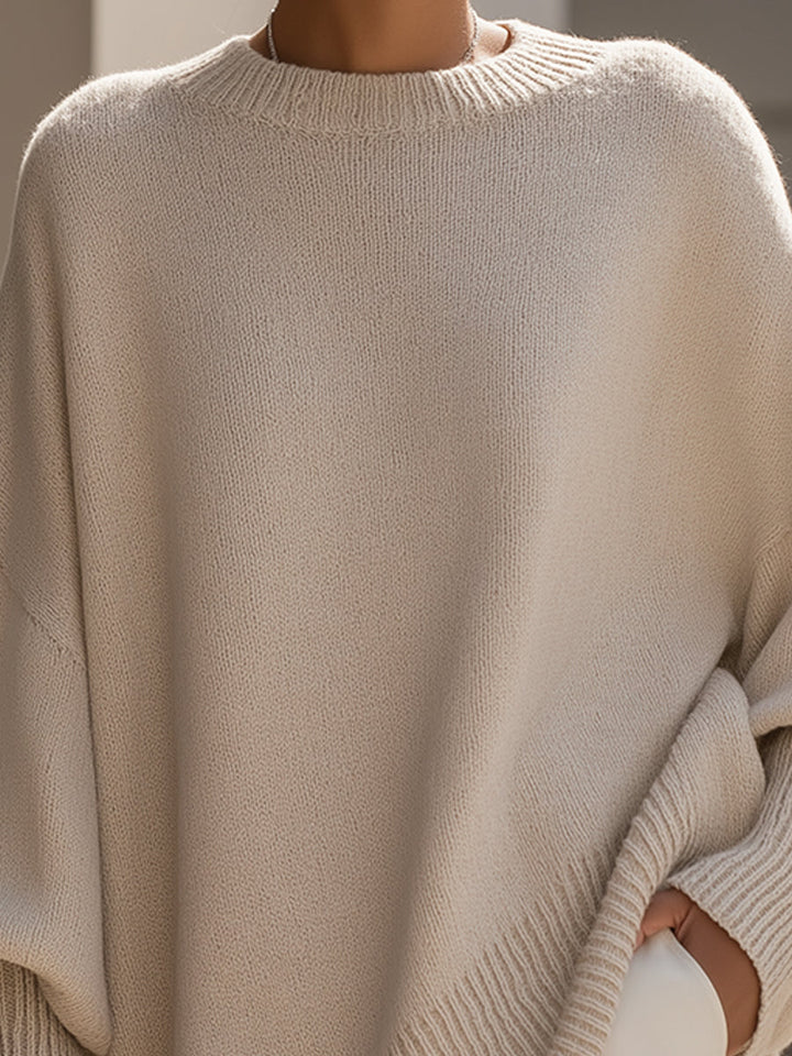 Carla | Pull Oversize Femme Maille Col Rond Manches Longues