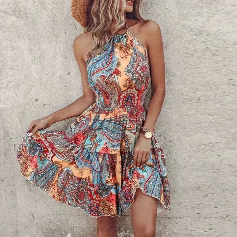 Carla | Robe Femme Imprimée Feuillage Bleu