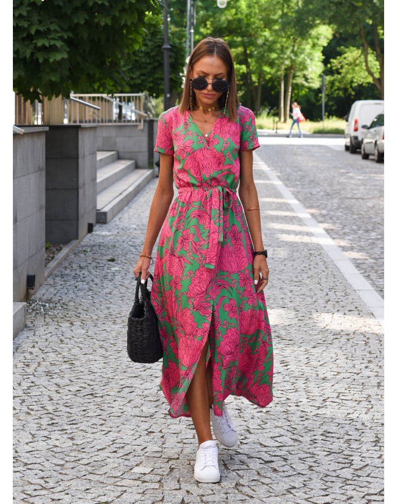 Carla | Robe Femme Portefeuille Fleurie Midi
