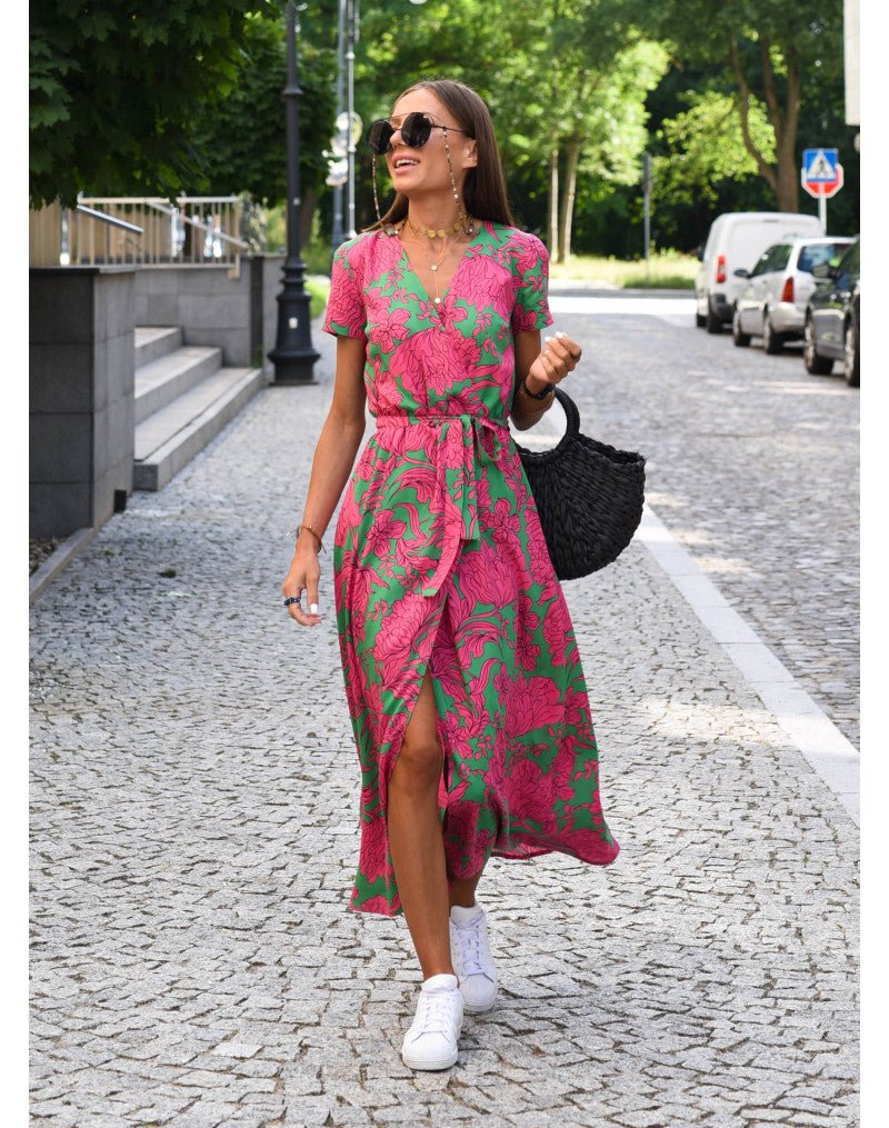 Carla | Robe Femme Portefeuille Fleurie Midi