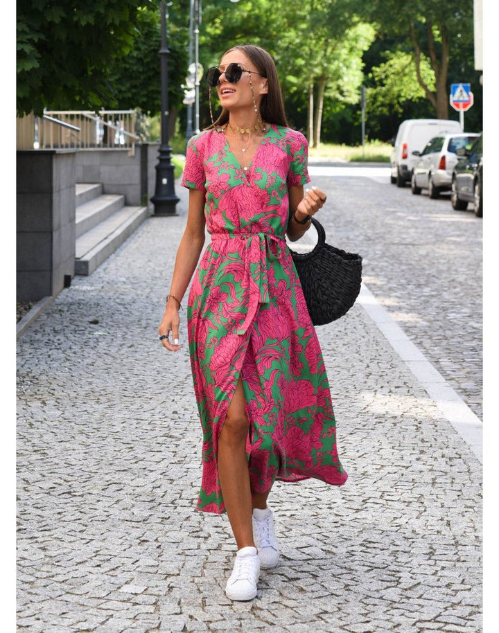 Carla | Robe Femme Portefeuille Fleurie Midi