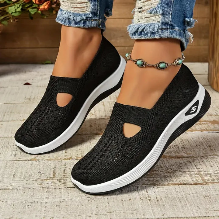 Céline | Baskets Slip-On Femme Maille Verte Perforée