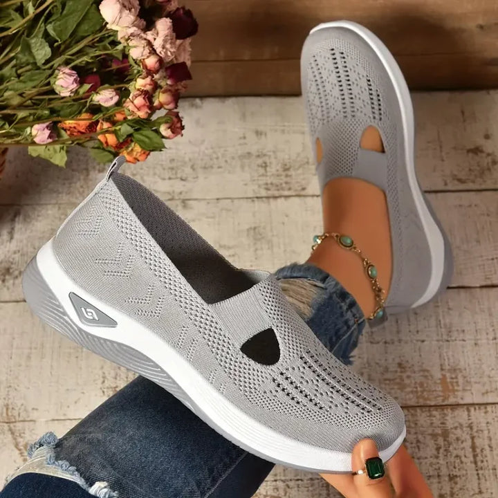 Céline | Baskets Slip-On Femme Maille Verte Perforée