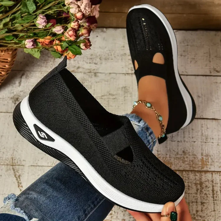 Céline | Baskets Slip-On Femme Maille Verte Perforée